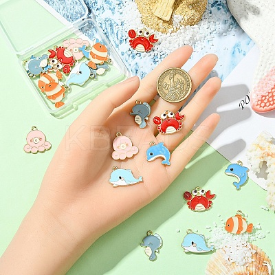 24Pcs 6 Styles Sea Animal Alloy Enamel Pendants ENAM-YW0005-26-1