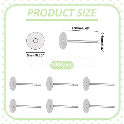 1000Pcs Tarnish Resistant 304 Stainless Steel Stud Earring Settings STAS-ME0001-50B-1