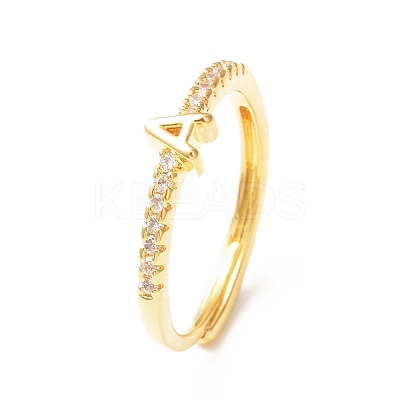 Clear Cubic Zirconia Initial Letter Adjustable Ring RJEW-C052-01G-A-1