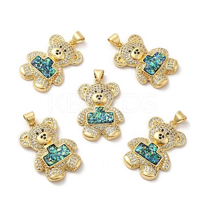 Rack Plating Brass Micro Pave Cubic Zirconia with Synthetic Opal Pendants KK-D088-37G-1