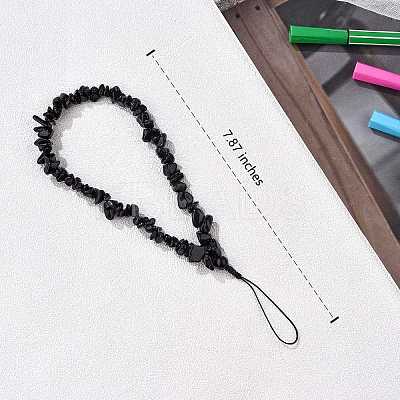 Natural Obsidian Chips Cell Phone Lanyard Wrist Strap HJEW-SW00018-04-1