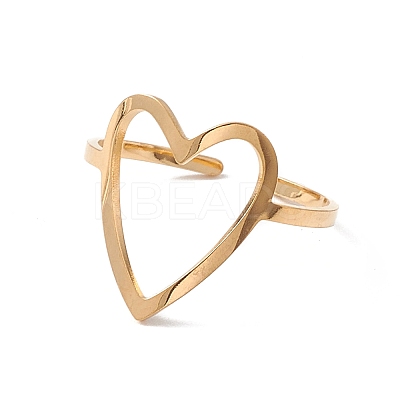 Hollow Out Heart 304 Stainless Steel Open Cuff Ring for Women LS-RJEW-E073-07G-1