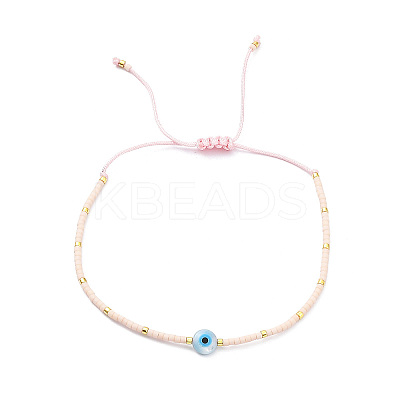 Adjustable Miyuki Seed & Resin Evil Eye Braided Beaded Bracelet for Women BJEW-O187-11-1