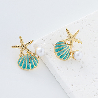 Ocean Theme 304 Stainless Steel Enamel Stud Earrings for Women MF2058-2-1