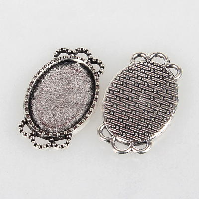 Vintage Tibetan Style Alloy Connector Cabochon Bezel Settings TIBE-O001-07AS-1