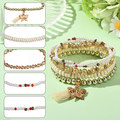 1 Set Bohemian Vacation Style Glass Beaded Stackable Stretch Bracelets Set for Women BJEW-SP0001-13-1
