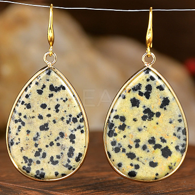 Natural Dalmatian Teardrop Dangle Earrings FS-WG5CAE0-09-1