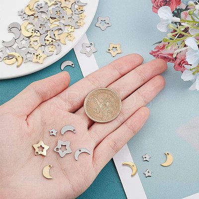 80Pcs 8 Style 304/201 Stainless Steel Charms STAS-FH0001-41-1