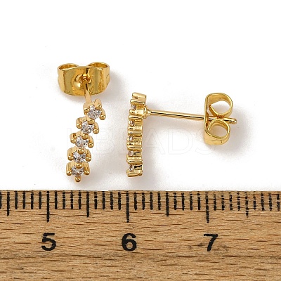 Brass Micro Pave Clear Cubic Zirconia Stripe Stud Earrings EJEW-S280-01G-1