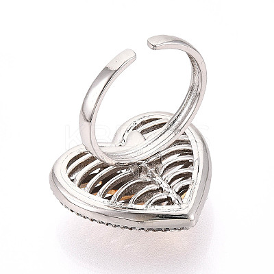 Brass Micro Pave Cubic Zirconia Adjustable Open Cuff Rings for Women RJEW-N051-06GP-1