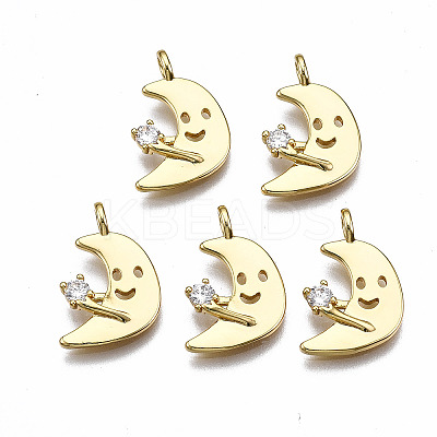 Brass Micro Pave Clear Cubic Zirconia Pendants KK-T063-78G-NF-1