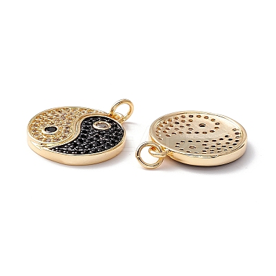 Rack Plating Brass Micro Pave Clear & Black Cubic Zirconia Pendants X-KK-B050-01G-1