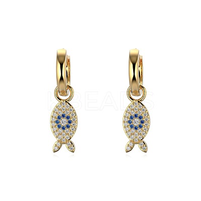 Fish 925 Sterling Silver Micro Pave Cubic Zirconia Leverback Earrings for Woman EJEW-Q384-03G-1