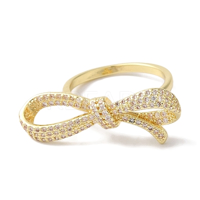 Bowknot Brass Micro Pave Clear Cubic Zirconia Finger Rings for Women LS-RJEW-C098-30G-1
