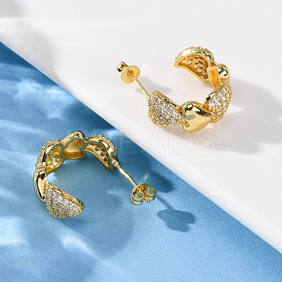 Brass Micro Pave Clear Cubic Zirconia Stud Earrings EJEW-D322-07G-01-1