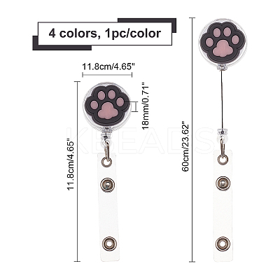 4 Pcs 4 Styles PVC Paw Badge Reel AJEW-CA0001-28B-1