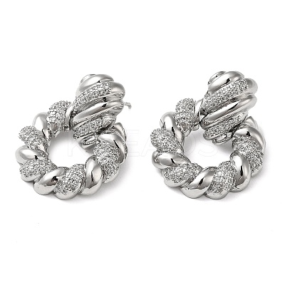 Twist Ring Clear Cubic Zirconia Stud Dangle Earrings EJEW-G373-03P-1
