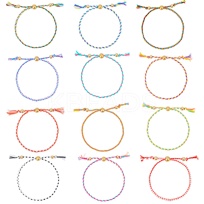 24Pcs 12 Colors Bohemian Braided Polyester Cord Bracelet Making MAK-SP0001-10-1