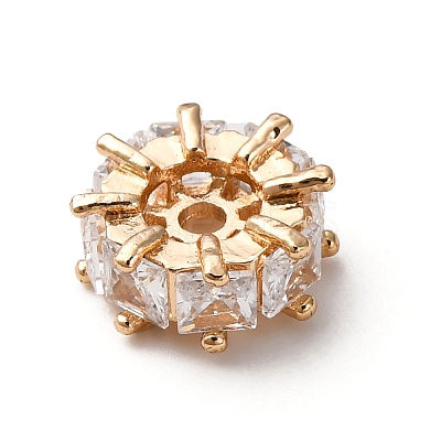 Brass Micro Pave Clear Cubic Zirconia Beads KK-D378-24G-02-1