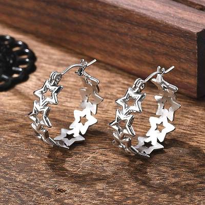 Non-Tarnish Hollow Star 304 Stainless Steel Hoop Earrings for Women STAS-A057-14P-1