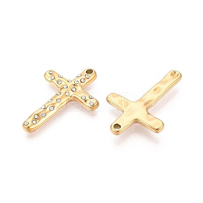 304 Stainless Steel Crystal Rhinestone Cross Pendants STAS-T071-16G-1