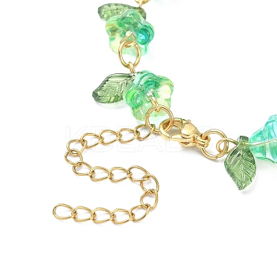 4Pcs 4 Color Acrylic & Glass Beaded Flower Linnk Chain Bracelets Set BJEW-TA00273-1
