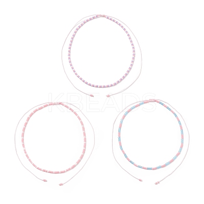 3Pcs 3 Color Glass Seed Braided Beaded Necklaces Set for Women NJEW-JN04117-1