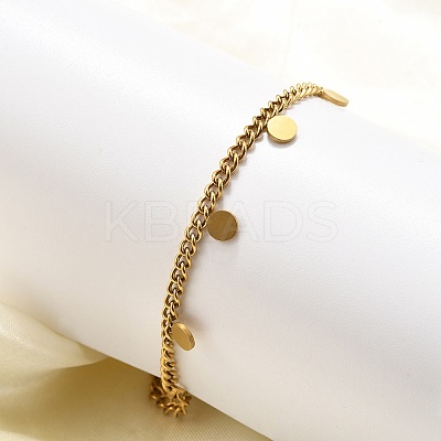 304 Stainless Steel Flat Round Charm Bracelets BJEW-R021-04G-1