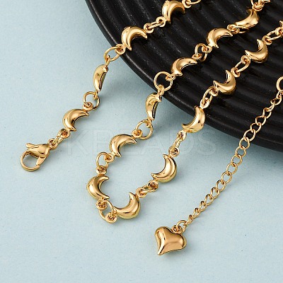 304 Stainless Steel Moon Link Chain Necklaces for Women NJEW-G178-09G-1