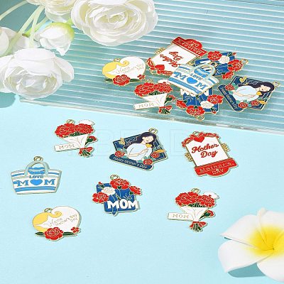 24Pcs 6 Styles Mother's Day Alloy Enamel Pendants FIND-FS0003-90-1