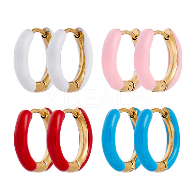 4 Pairs Two Tone 304 Stainless Steel Chunky Huggie Hoop Earrings with Enamel for Women EJEW-DC0001-37-1