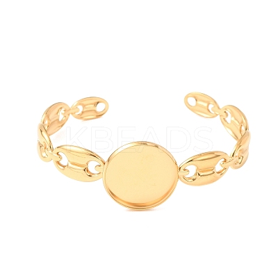 304 Stainless Steel Coffee Bean Chain Cuff Bracelet Blanks with Flat Round Bezel Settings SA-CBA4160-02C-G-1