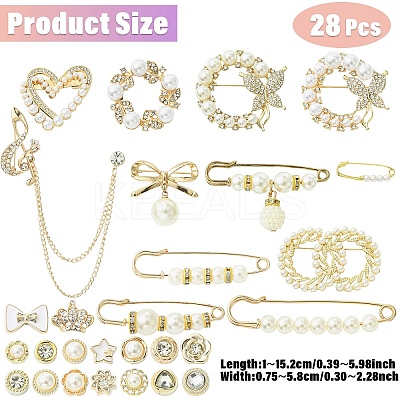 28Pcs 28 Styles Plastic Imitation Pearl Beads Brooch JEWB-YW0001-05-1