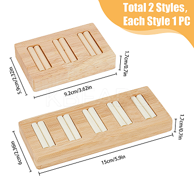 2Pcs 2 Styles Rectangle 5-Slot Bamboo & 3-Slot Wood Ring Display Tray Stands RDIS-HY0001-02B-1
