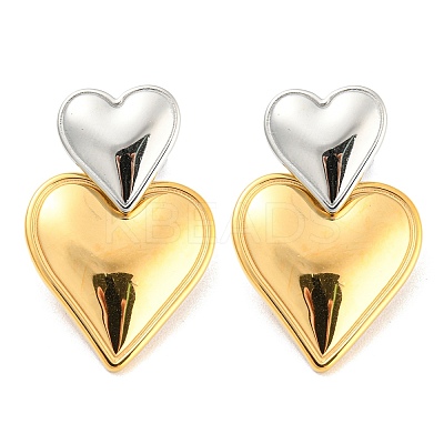 304 Stainless Steel Double Heart Dangle Stud Earrings for Women LS-EJEW-D076-01C-GP-1