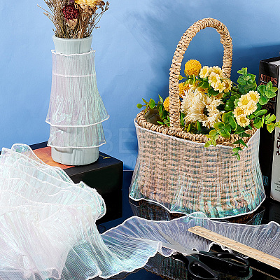 Mermaid Color Polyester Pleated Lace Trim Ribbon DIY-WH0401-58C-1