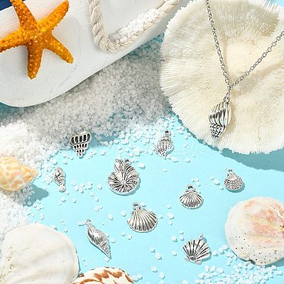 100Pcs 10 Styles Tibetan Style Alloy Whelk/Conch Shell Pendants TIBEP-CJ0001-61-1