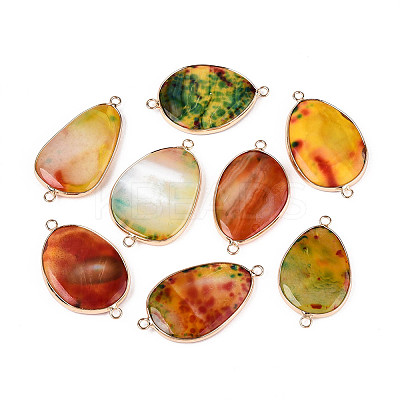Brass Pave Dyed Natural Agate Connector Charms G-T139-97-1