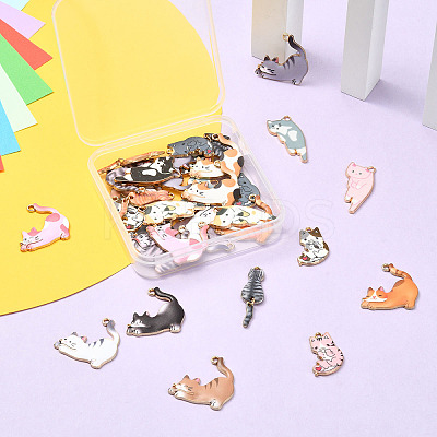 34Pcs 17 Styles Printed Alloy Pendants ENAM-YW0005-28-1