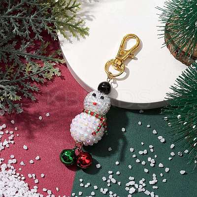 Christmas Snowman Resin Rhinestone & Glass Seed Beads Pendant Decorations HJEW-MZ00076-1