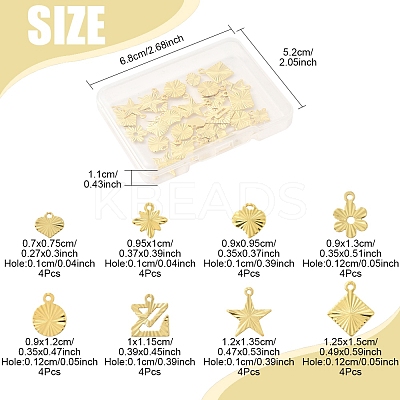 32Pcs 8 Styles Rack Plating Brass Charms KK-FS0001-53-1