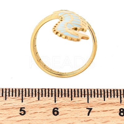 Ocean Theme 304 Stainless Steel & Enamel Cuff Rings for Women RJEW-F192-01B-G-1