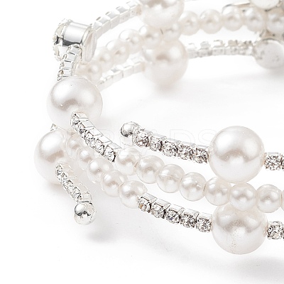 Crystal Rhinestone Tennis Wrap Cuff Bangle with Imitation Pearl Beaded BJEW-XCP0001-07-1