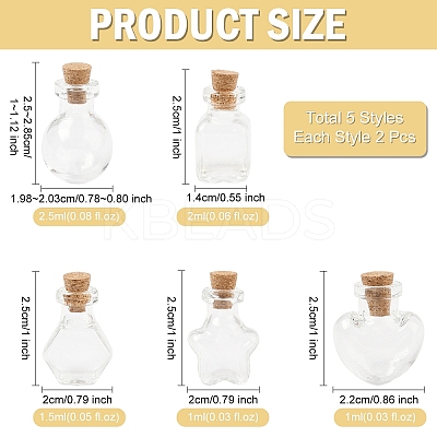 10Pcs 5 Styles Clear Glass Bottle for Bead Containers AJEW-YW0001-47-1