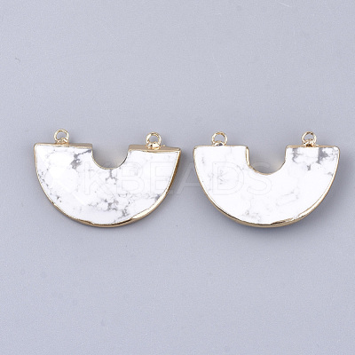 Electroplate Natural Howlite Semi Circle Pendants G-S344-42I-1
