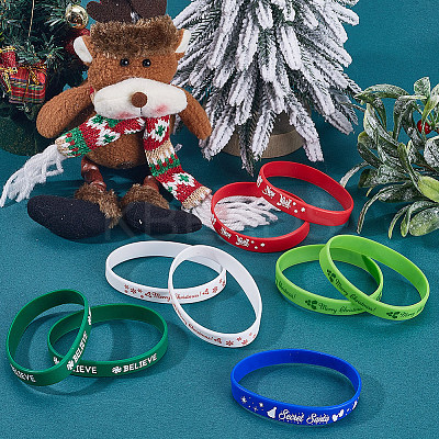 30Pcs 5 Colors Christmas Themed Silicon Cord Bracelets BJEW-CN0001-08-1