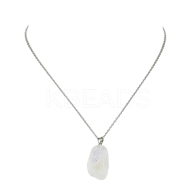 Natural Quartz Nugget Pendant Necklace with 304 Stainless Steel Chains NJEW-JN04385-01-1