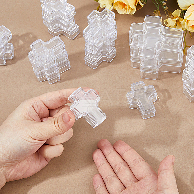 60Pcs 2 Styles Cross Shaped Portable Plastic Small Jewelry Storage Boxes with Lid AJEW-FH0006-76-1
