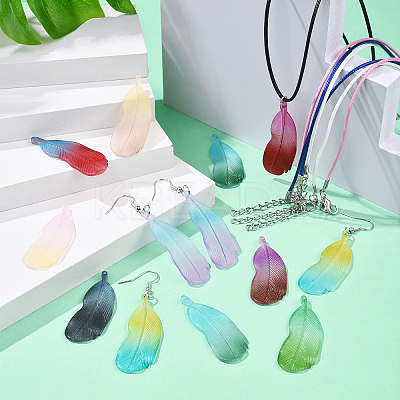 DIY Acrylic Feather Pendant Waxed Cotton Cord Necklace & Earring Making Kits DIY-YW0011-53-1