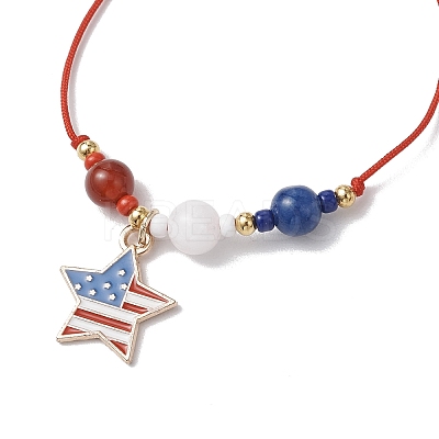 Independence Day Natural Carnelian & White Jade & Dyed Yellow Jade Gemstone Round Beads Braided Bracelets BJEW-MZ00178-02-1